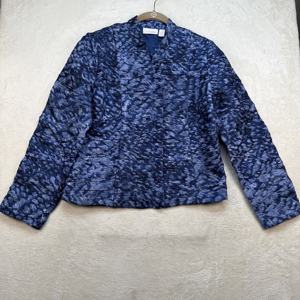 Chico's Blue Textured Open Front Jacket Career Church Occasion Medium
